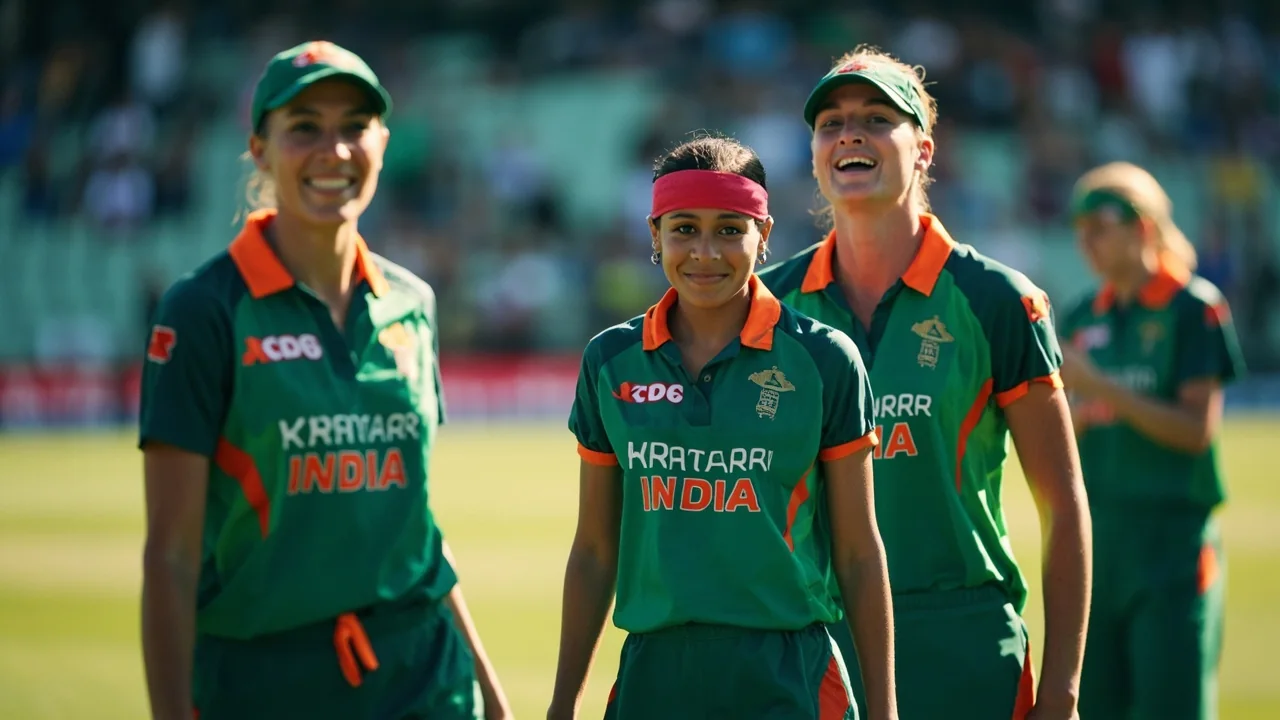 Medium tactical view of a women's T20 match in progress at an English ground with field placement visible and a fast bowler running in to deliver, the kind of tactical frame that the Old Trafford pace-and-bounce preview was built around for the 21 June 2026 fixture