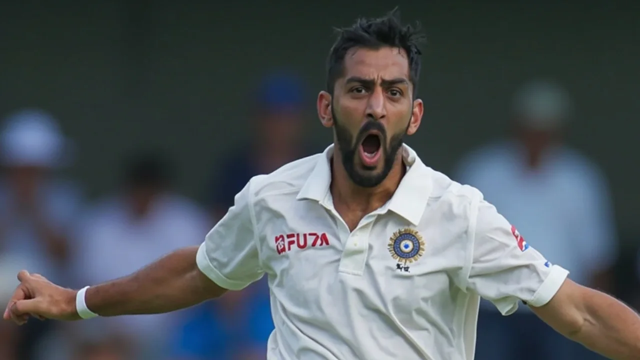 A tight sideline action frame showing a fast bowler in mid-delivery stride with the ball leaving the hand, focus on the seam position and the front-arm pull